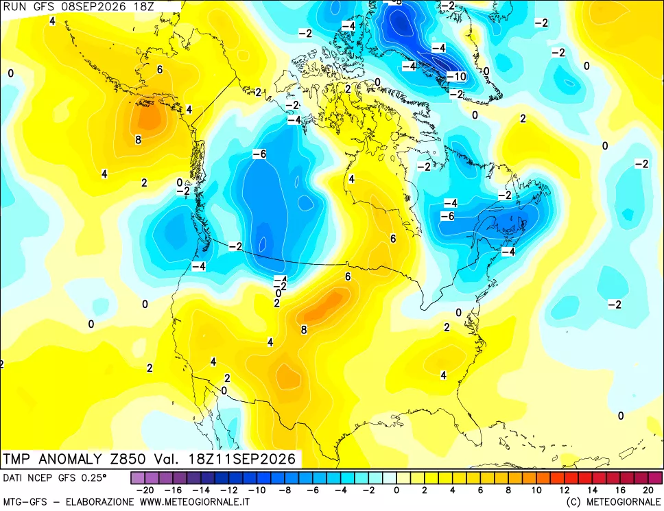 mappa 850 hPa Temp Anomaly vs Cli.No 1981-2010