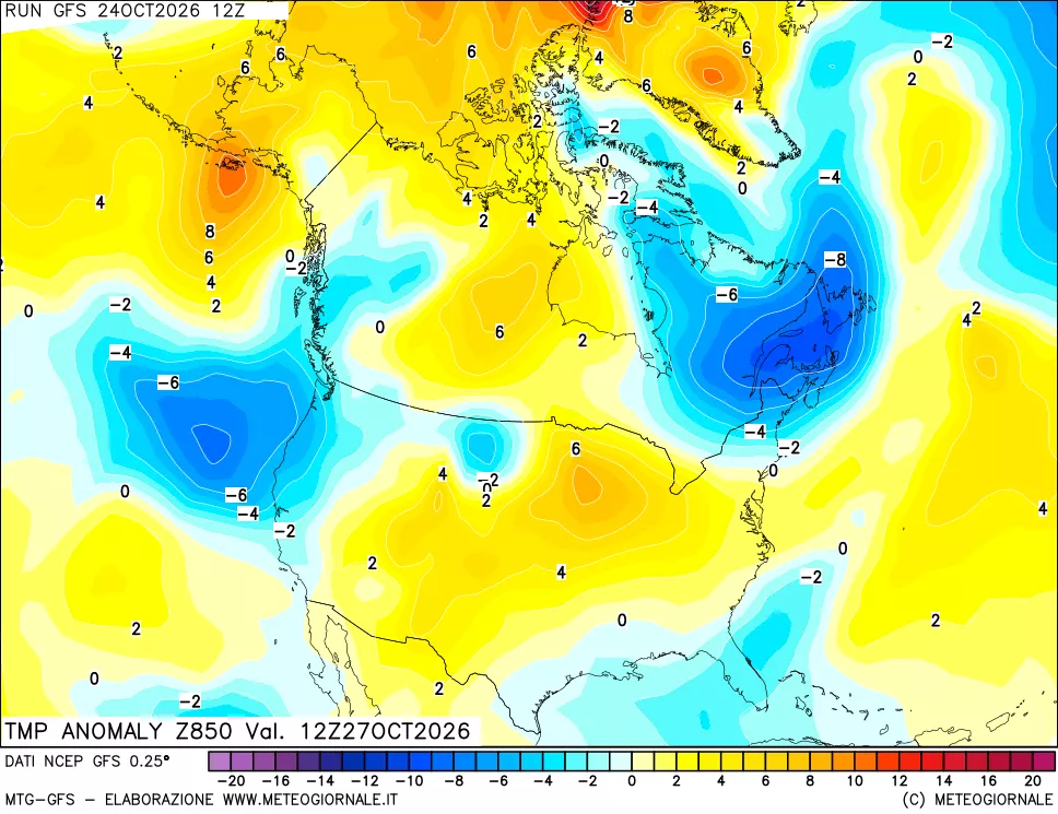 mappa 850 hPa Temp Anomaly vs Cli.No 1981-2010