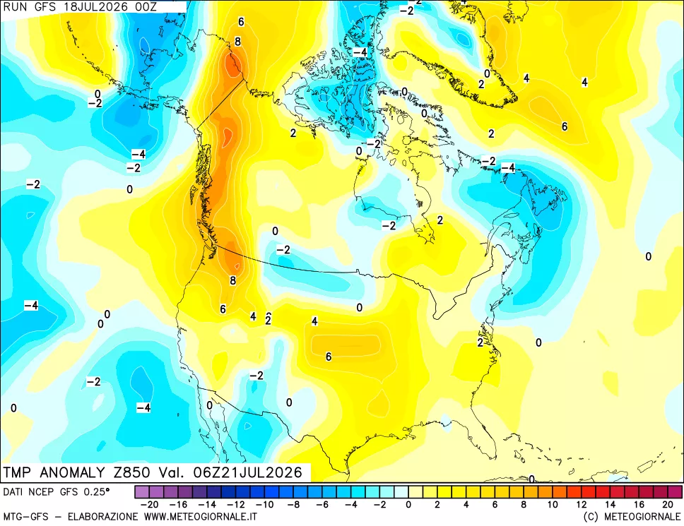 mappa 850 hPa Temp Anomaly vs Cli.No 1981-2010