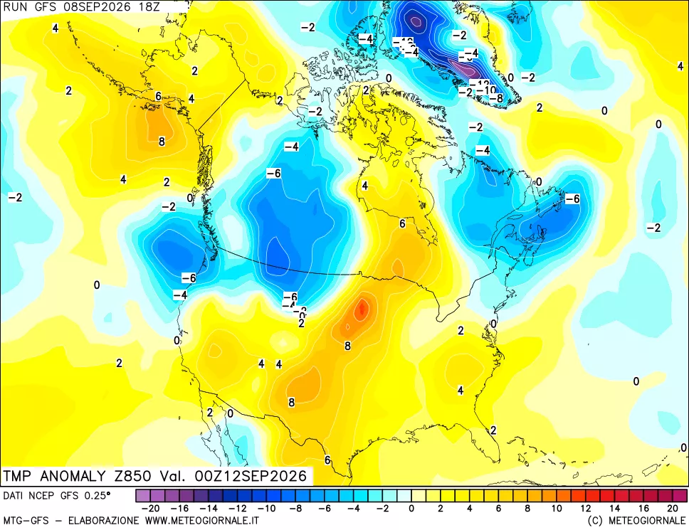 mappa 850 hPa Temp Anomaly vs Cli.No 1981-2010