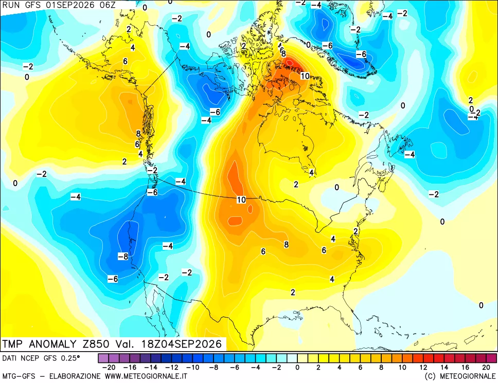 mappa 850 hPa Temp Anomaly vs Cli.No 1981-2010