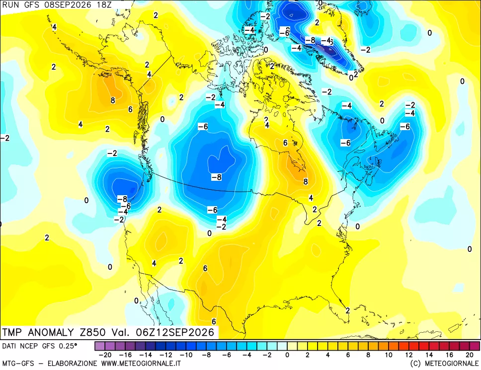 mappa 850 hPa Temp Anomaly vs Cli.No 1981-2010