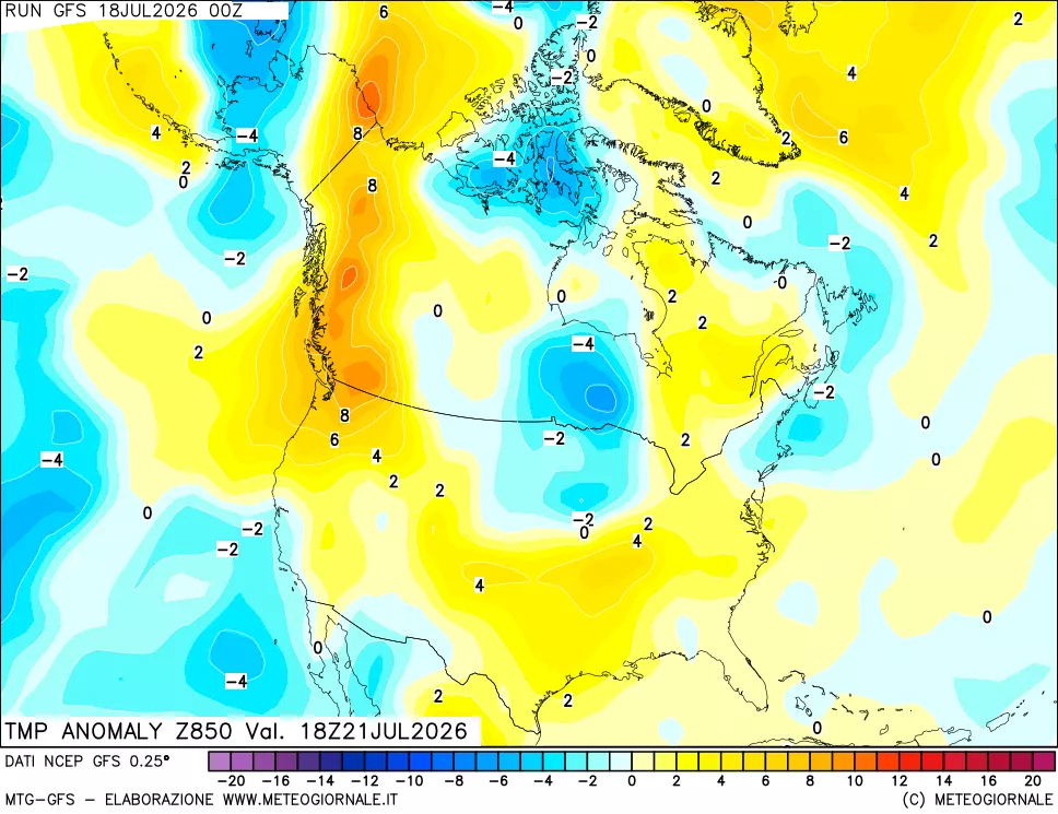 mappa 850 hPa Temp Anomaly vs Cli.No 1981-2010