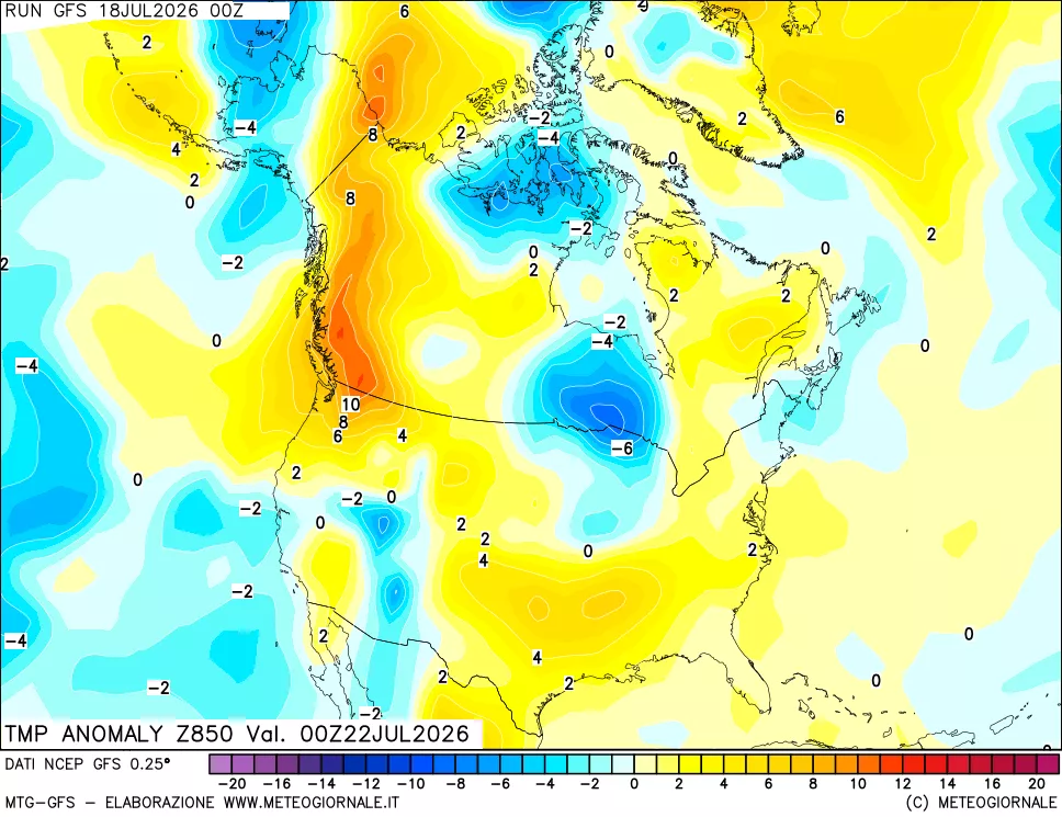 mappa 850 hPa Temp Anomaly vs Cli.No 1981-2010