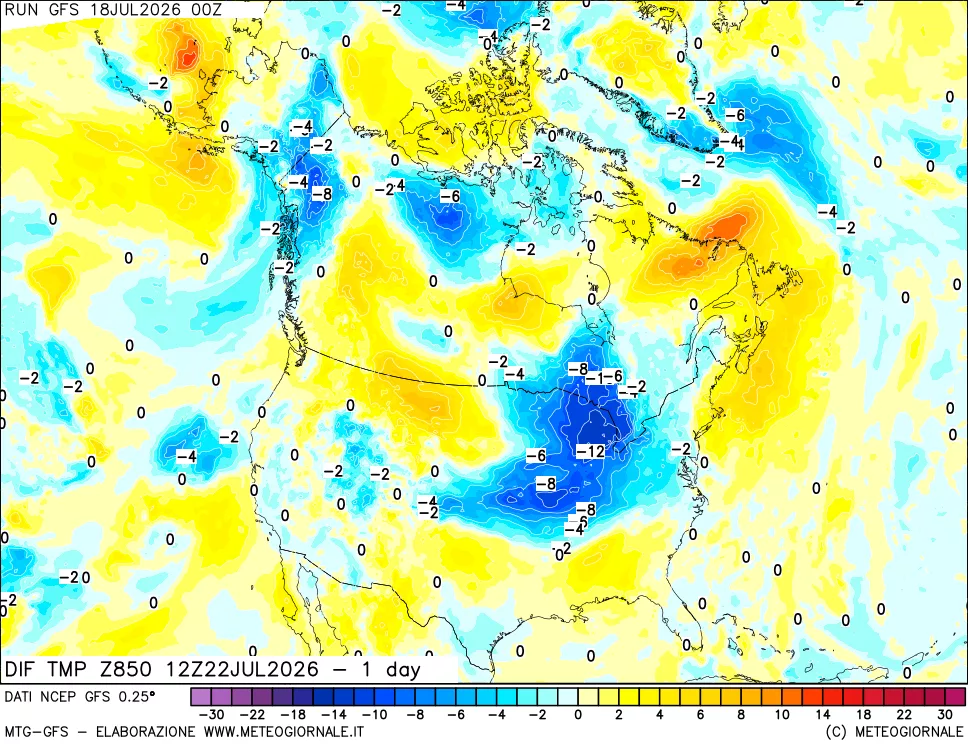 mappa 850 hPA Dif. Temp -24 ore