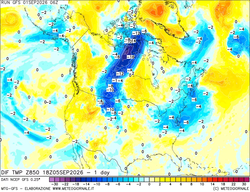 mappa 850 hPA Dif. Temp -24 ore