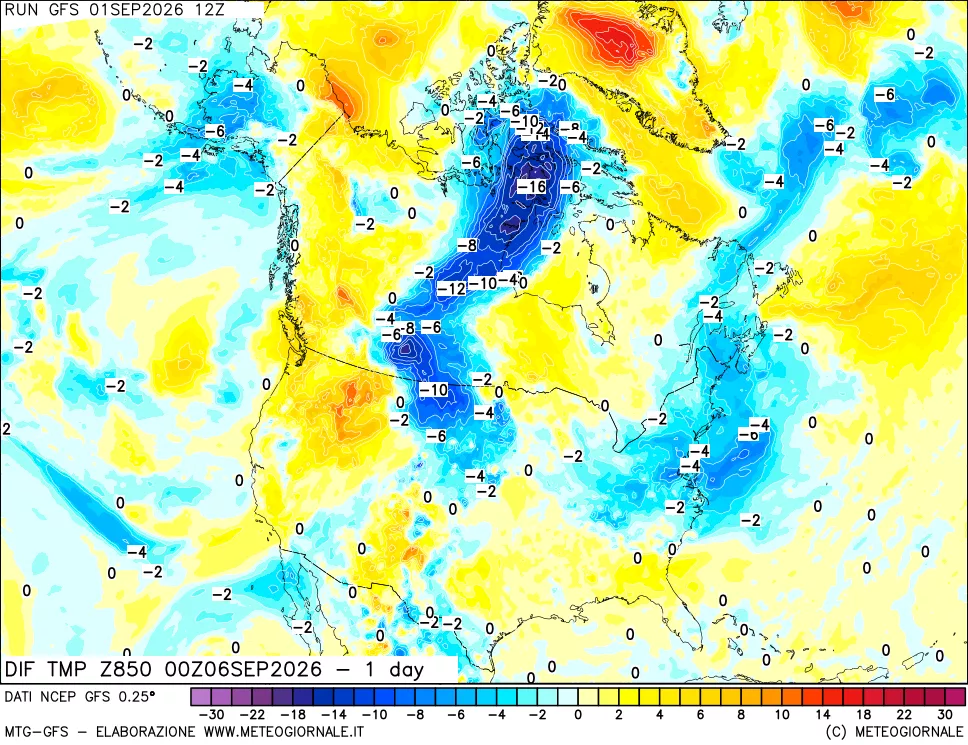 mappa 850 hPA Dif. Temp -24 ore