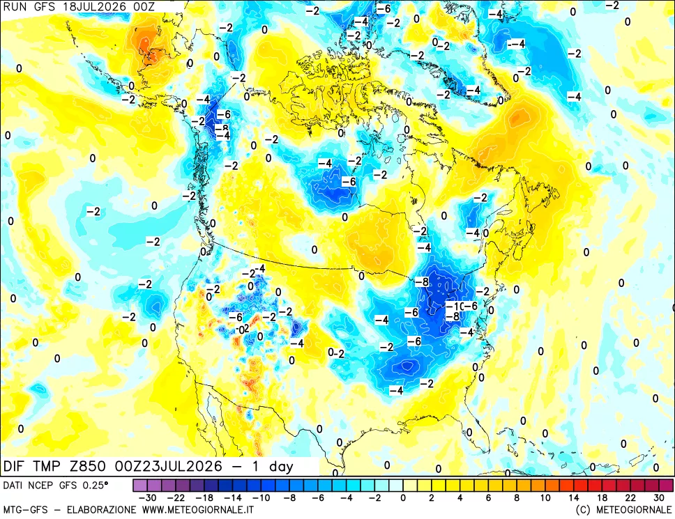 mappa 850 hPA Dif. Temp -24 ore