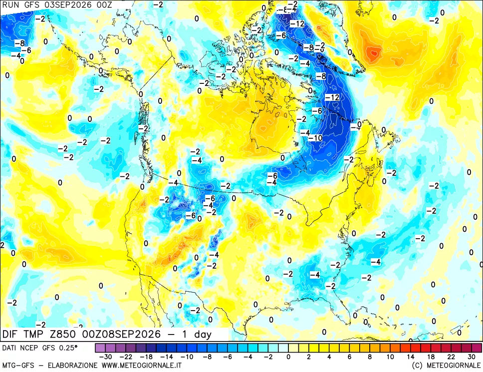 mappa 850 hPA Dif. Temp -24 ore