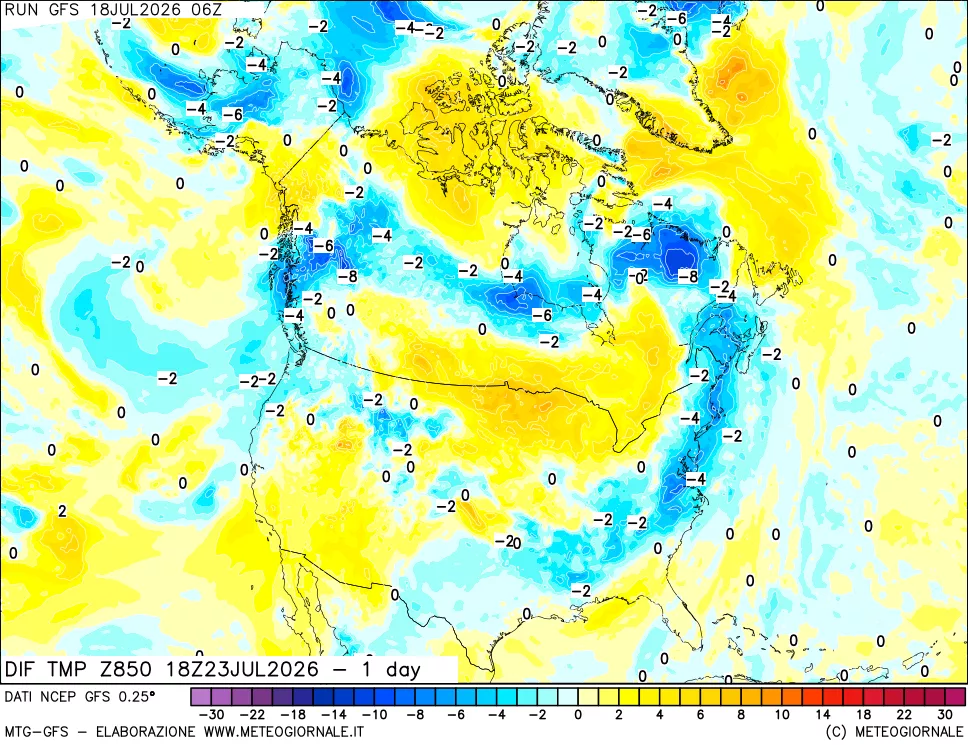 mappa 850 hPA Dif. Temp -24 ore
