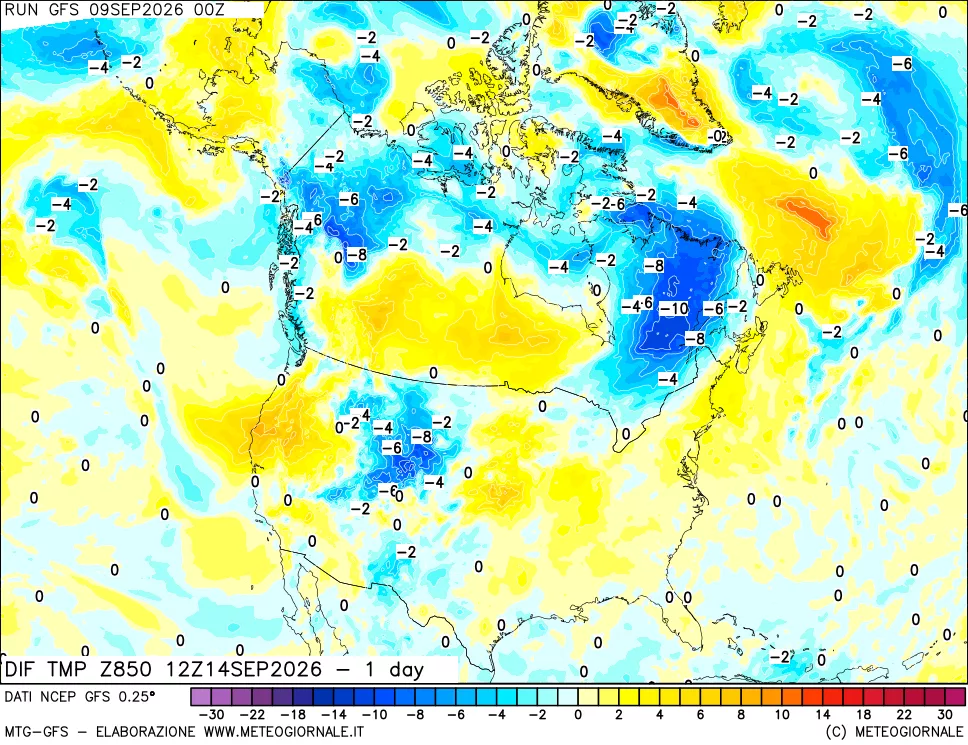 mappa 850 hPA Dif. Temp -24 ore