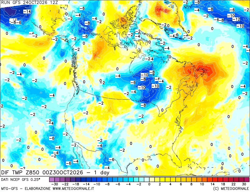 mappa 850 hPA Dif. Temp -24 ore