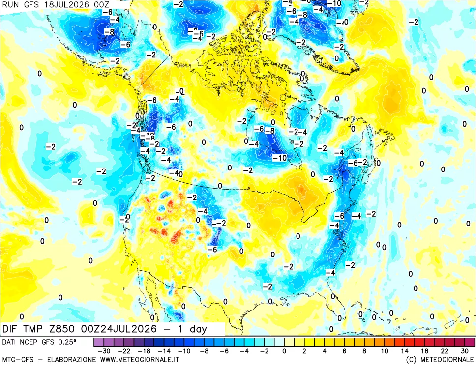 mappa 850 hPA Dif. Temp -24 ore