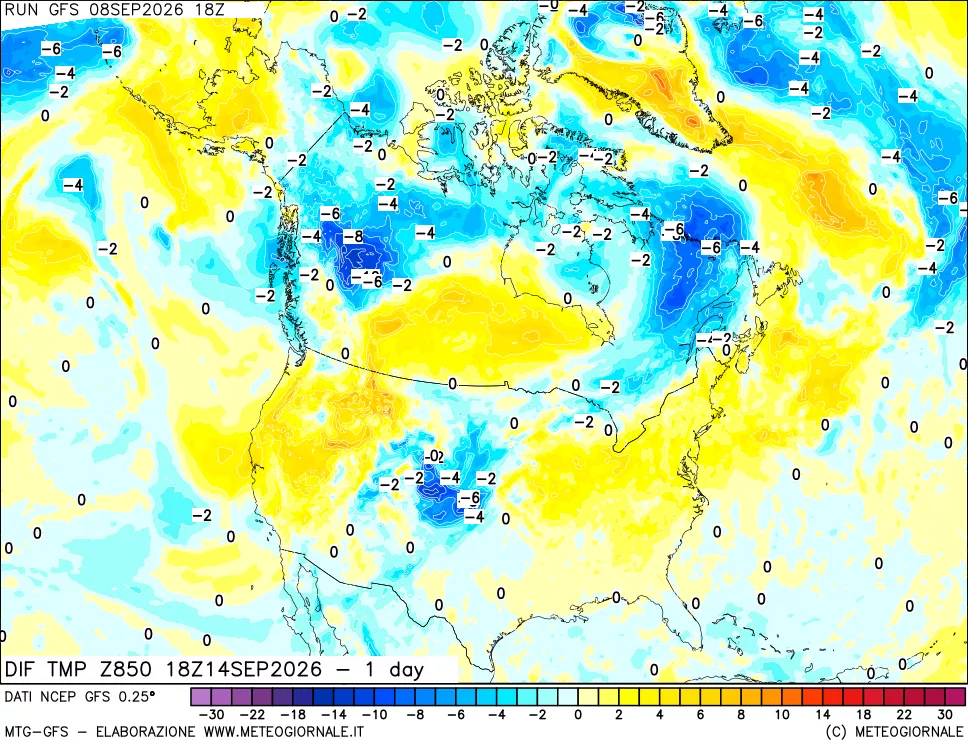 mappa 850 hPA Dif. Temp -24 ore