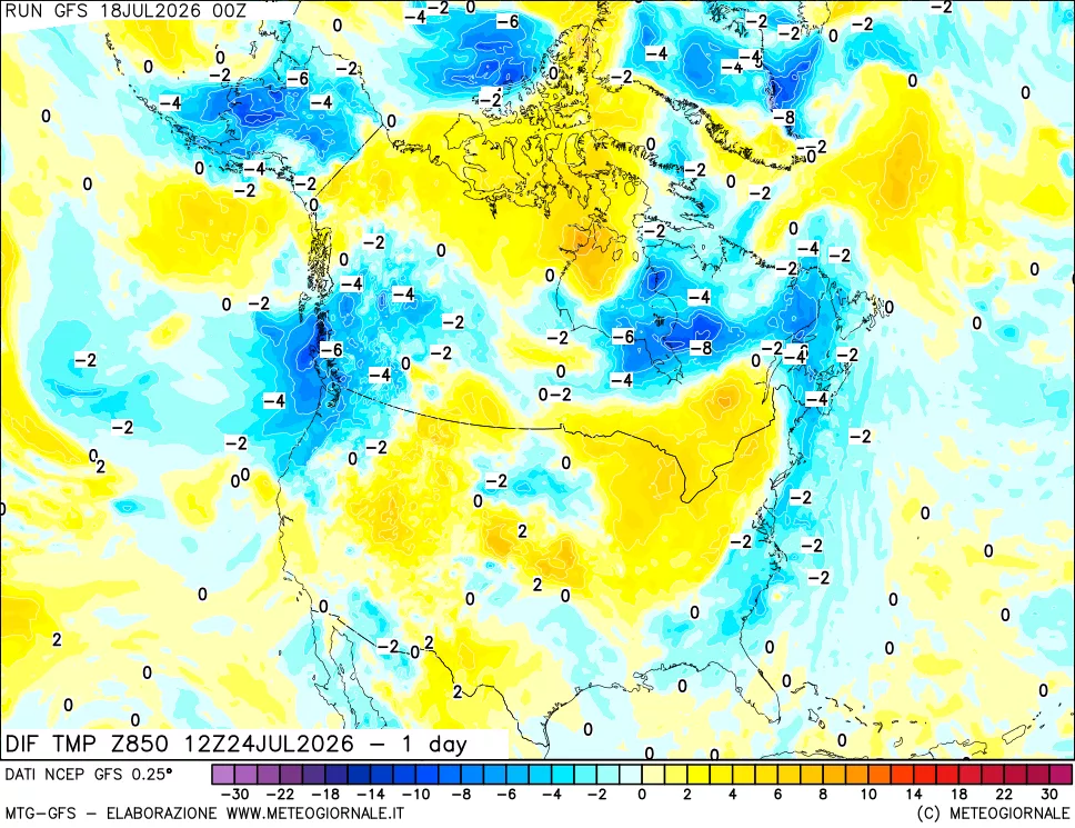 mappa 850 hPA Dif. Temp -24 ore