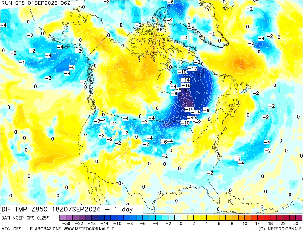 mappa 850 hPA Dif. Temp -24 ore