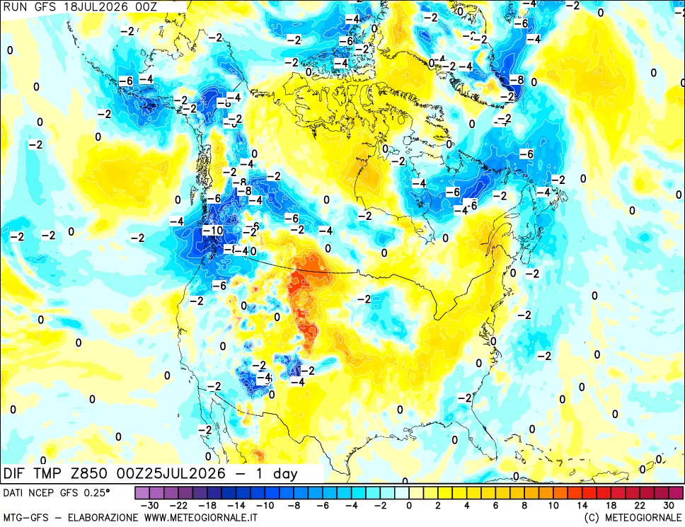 mappa 850 hPA Dif. Temp -24 ore