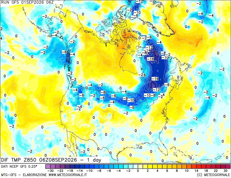 mappa 850 hPA Dif. Temp -24 ore
