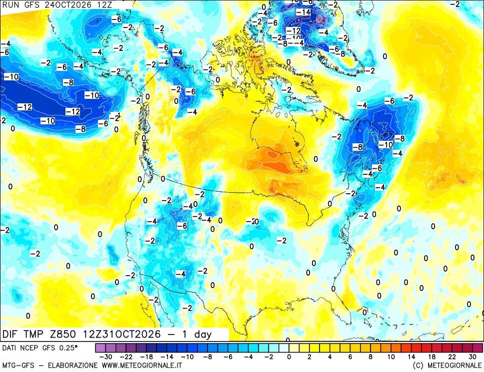 mappa 850 hPA Dif. Temp -24 ore