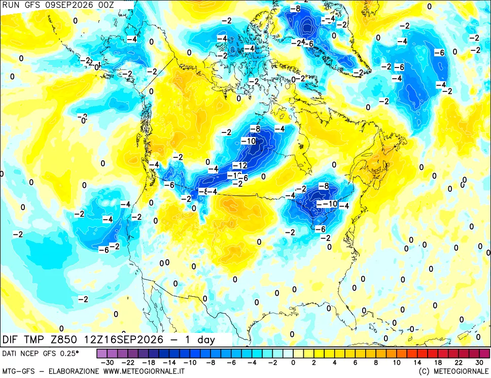 mappa 850 hPA Dif. Temp -24 ore