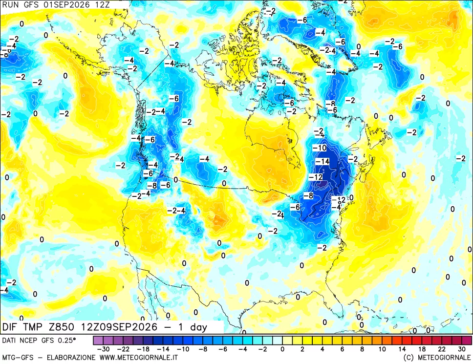 mappa 850 hPA Dif. Temp -24 ore