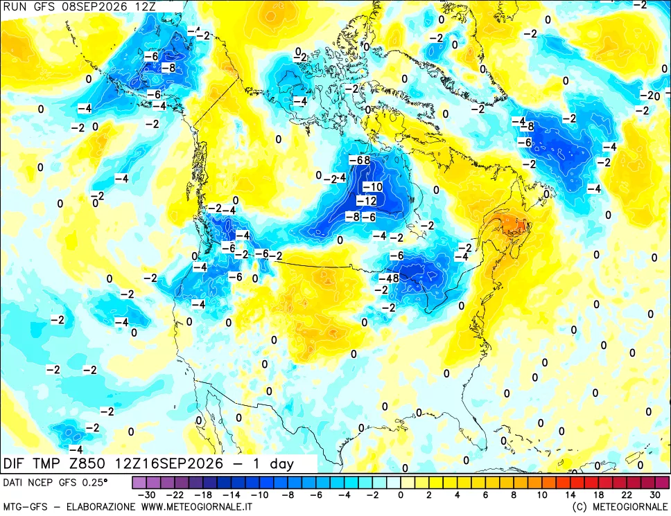 mappa 850 hPA Dif. Temp -24 ore