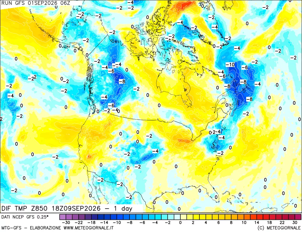 mappa 850 hPA Dif. Temp -24 ore