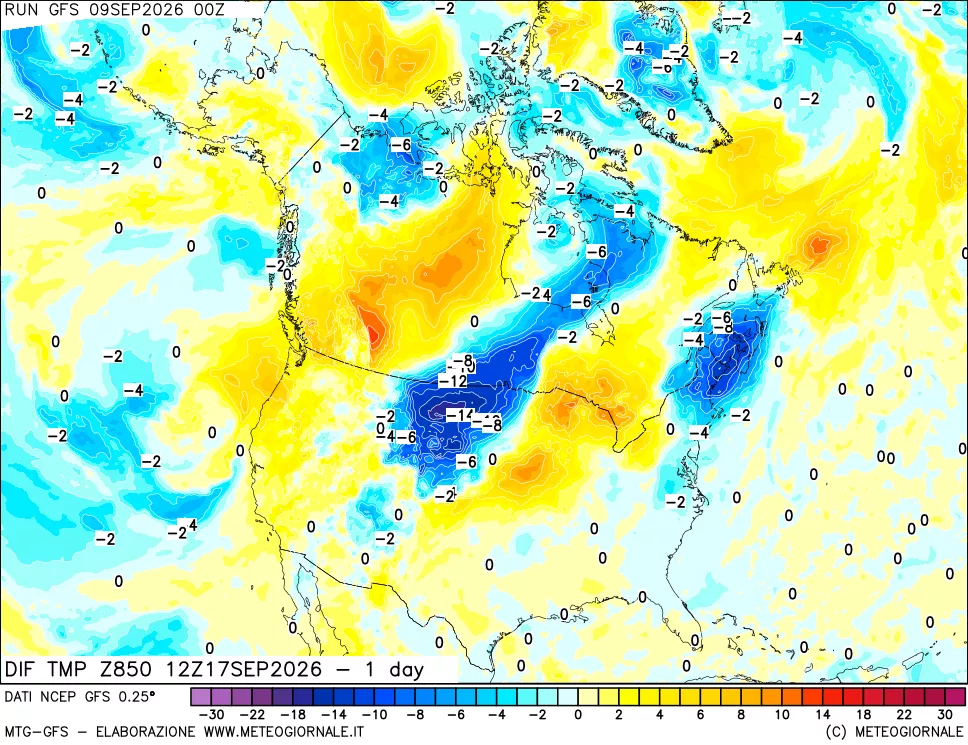 mappa 850 hPA Dif. Temp -24 ore