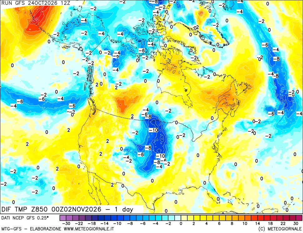 mappa 850 hPA Dif. Temp -24 ore