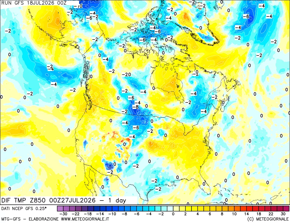 mappa 850 hPA Dif. Temp -24 ore