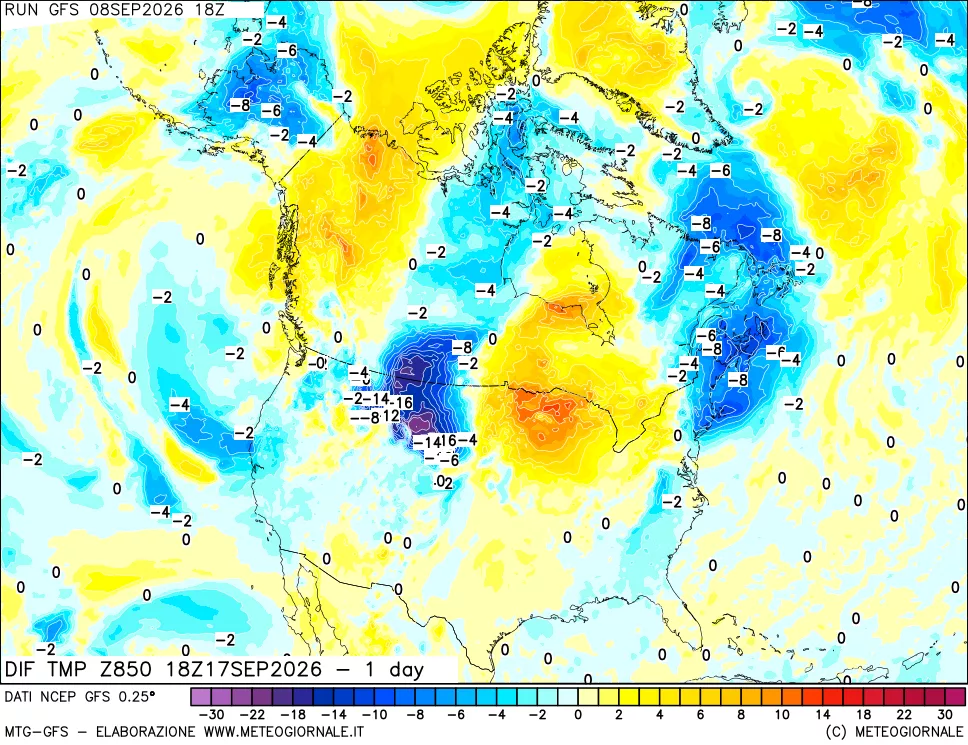mappa 850 hPA Dif. Temp -24 ore