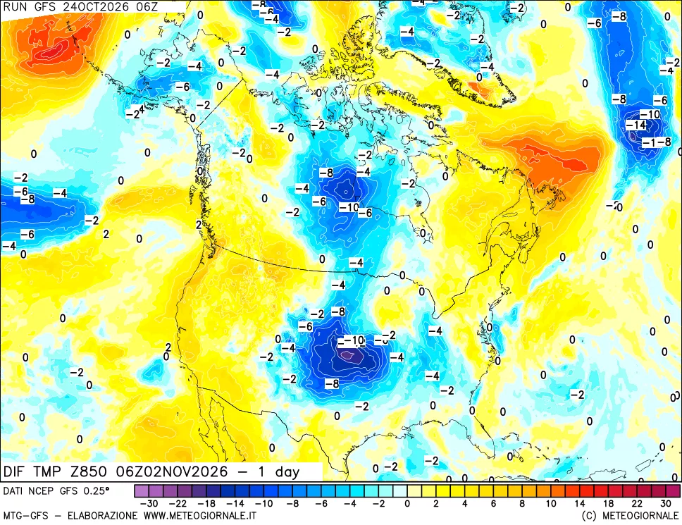 mappa 850 hPA Dif. Temp -24 ore