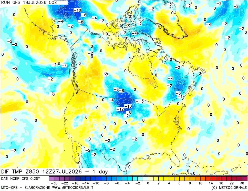 mappa 850 hPA Dif. Temp -24 ore
