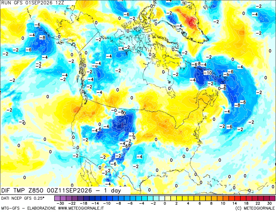 mappa 850 hPA Dif. Temp -24 ore