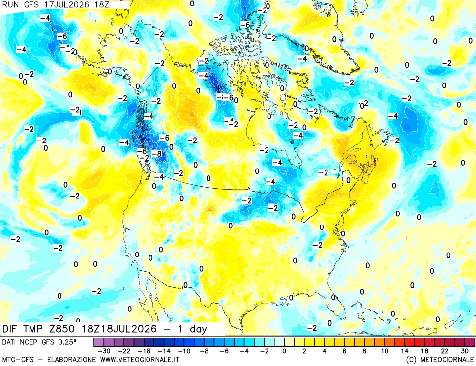 mappa 850 hPA Dif. Temp -24 ore