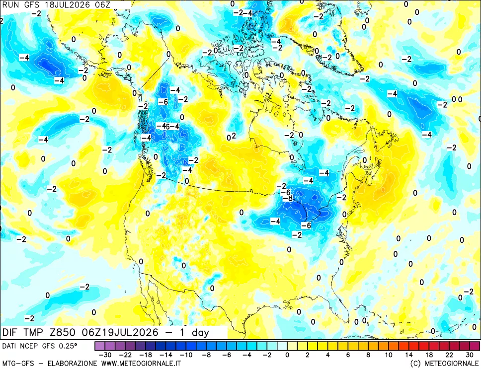 mappa 850 hPA Dif. Temp -24 ore