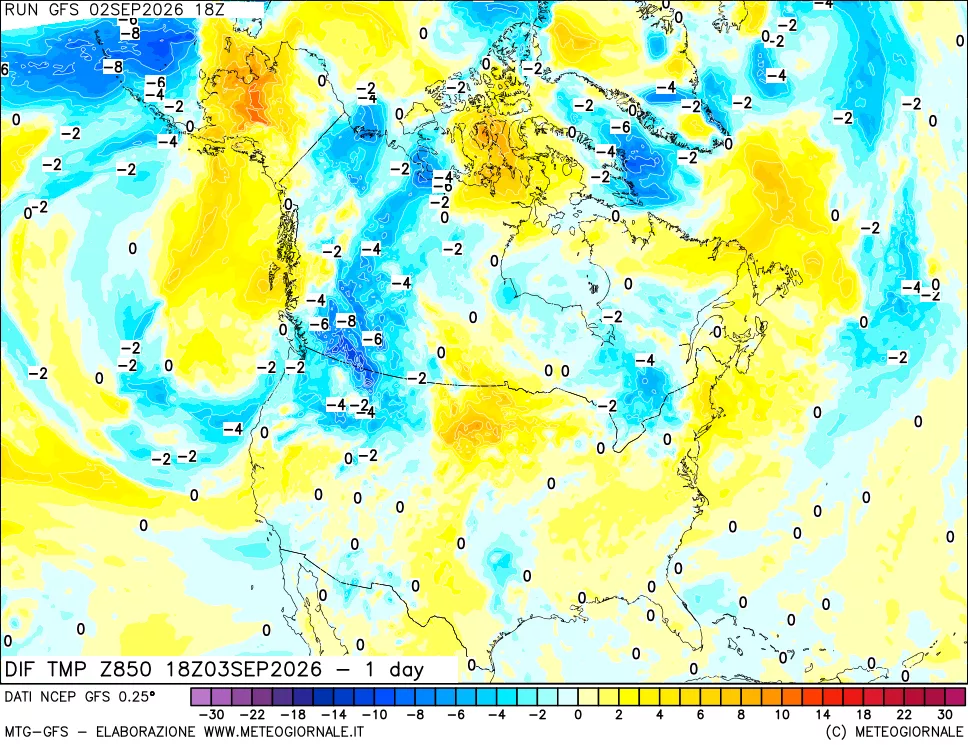 mappa 850 hPA Dif. Temp -24 ore