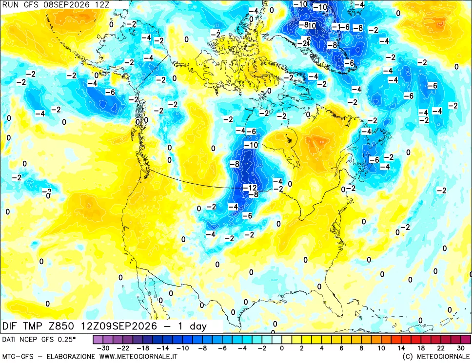 mappa 850 hPA Dif. Temp -24 ore