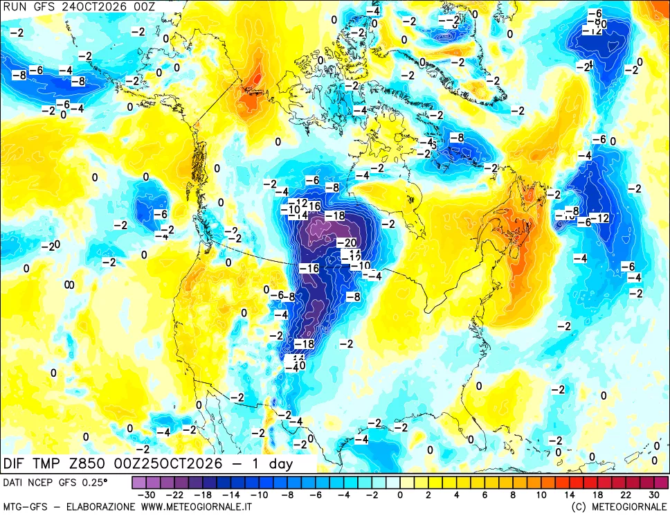 mappa 850 hPA Dif. Temp -24 ore