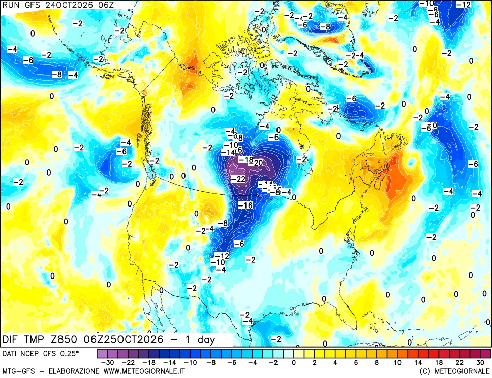 mappa 850 hPA Dif. Temp -24 ore