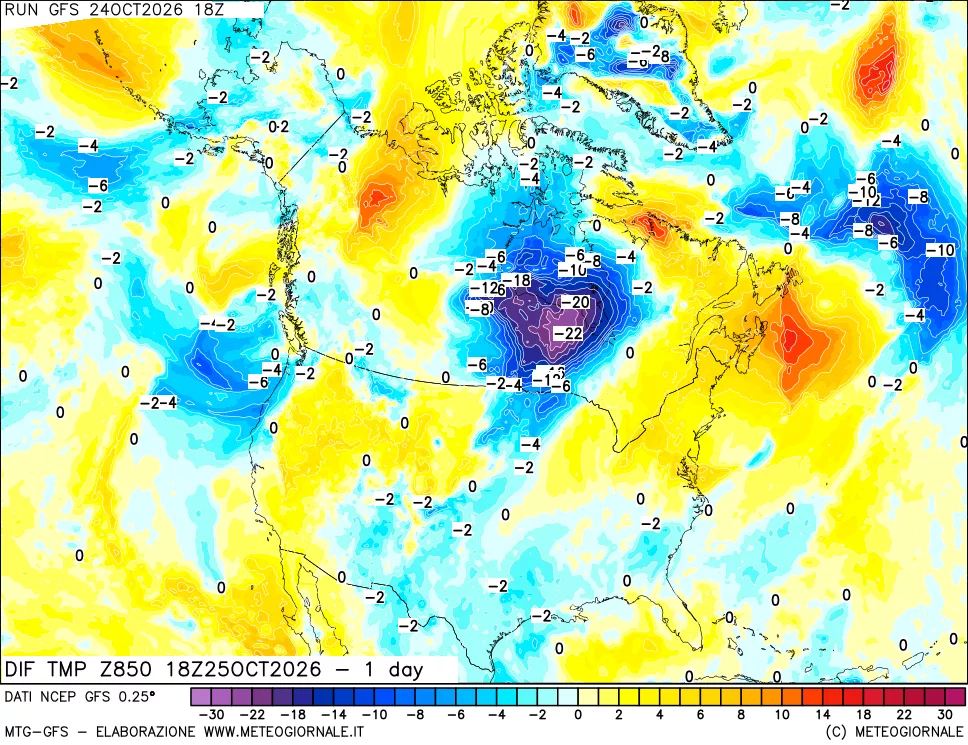 mappa 850 hPA Dif. Temp -24 ore