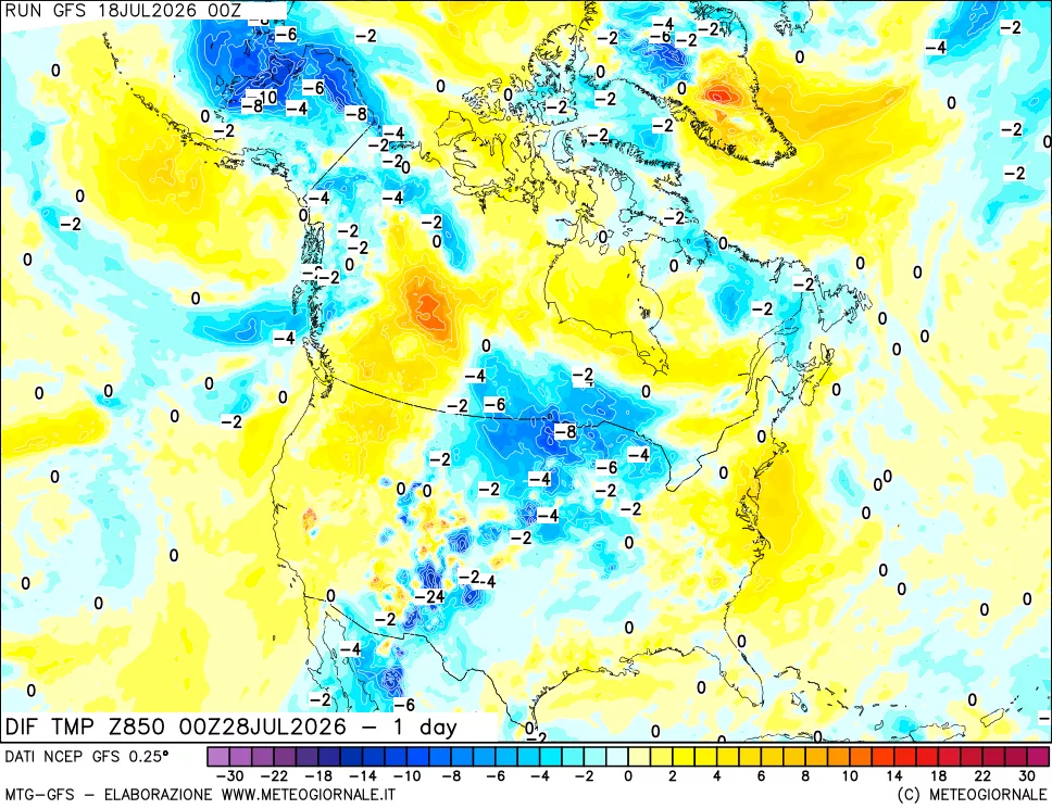 mappa 850 hPA Dif. Temp -24 ore