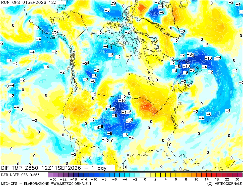 mappa 850 hPA Dif. Temp -24 ore