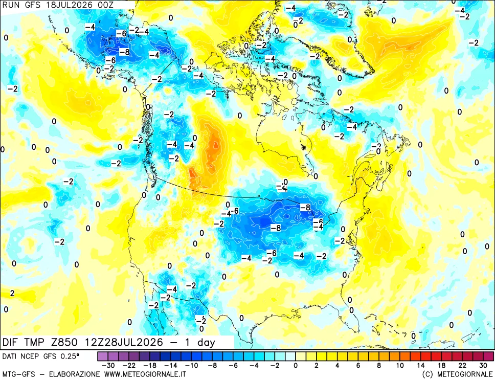 mappa 850 hPA Dif. Temp -24 ore