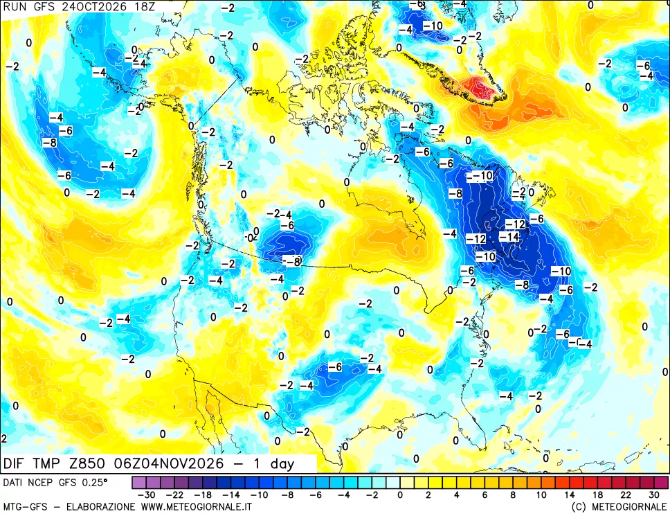 mappa 850 hPA Dif. Temp -24 ore