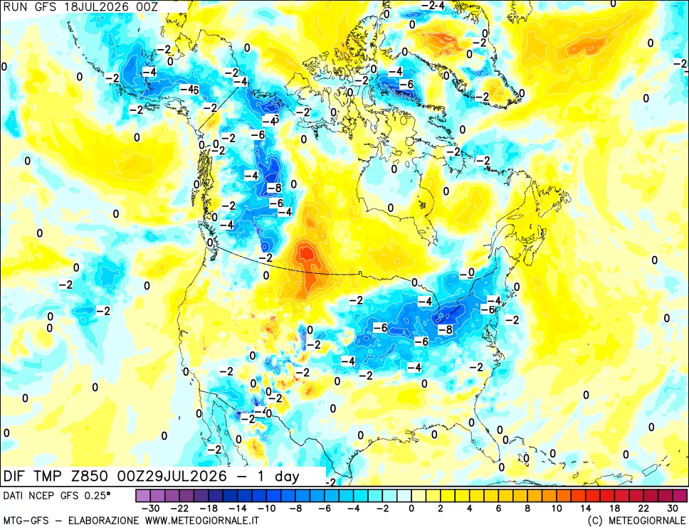 mappa 850 hPA Dif. Temp -24 ore