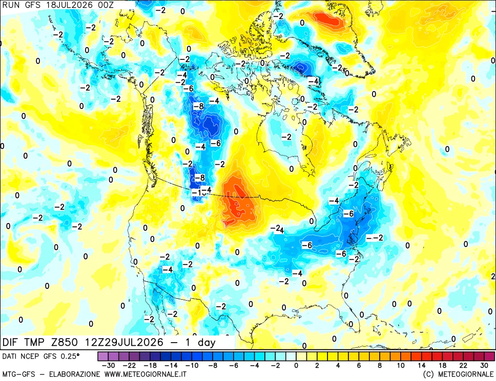 mappa 850 hPA Dif. Temp -24 ore