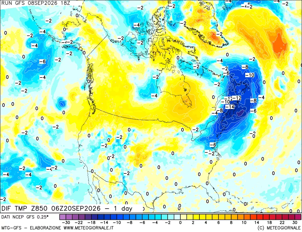 mappa 850 hPA Dif. Temp -24 ore