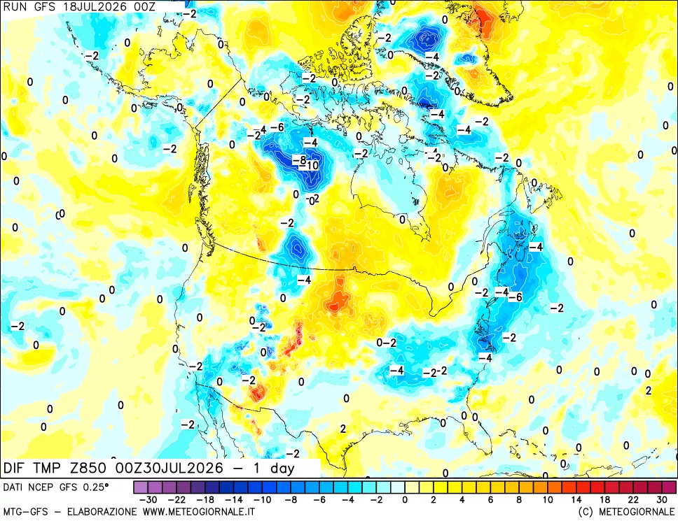 mappa 850 hPA Dif. Temp -24 ore