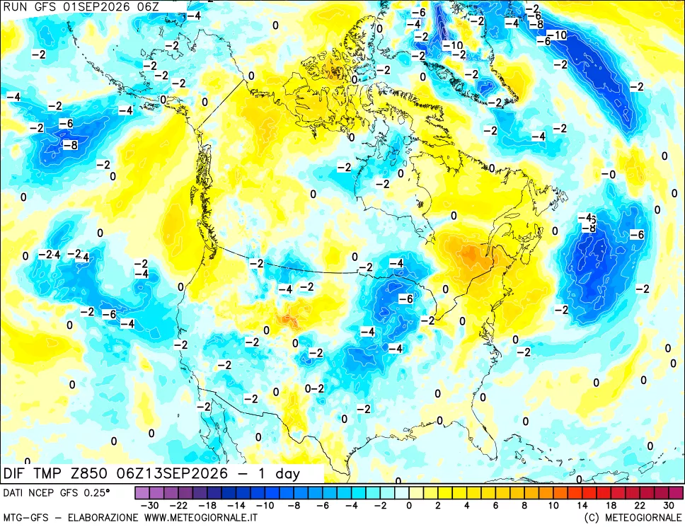mappa 850 hPA Dif. Temp -24 ore